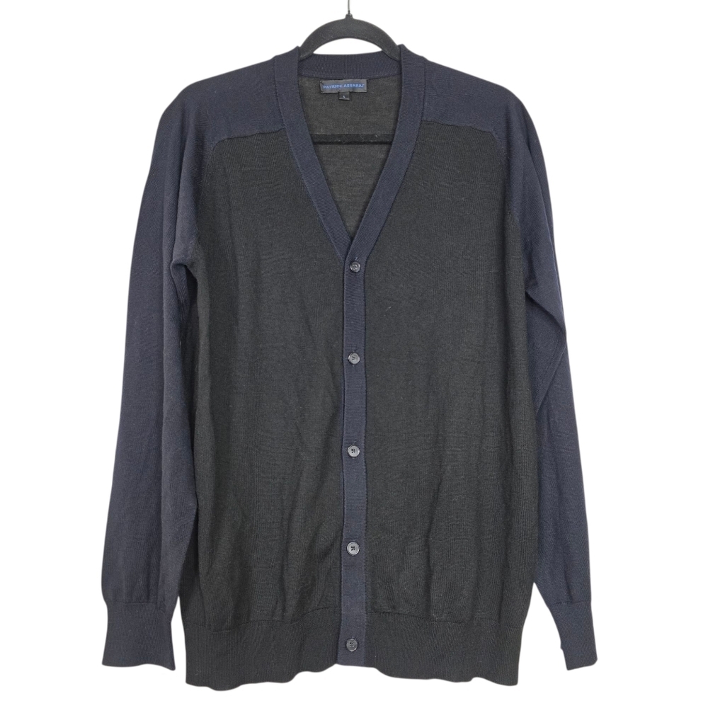 Patrick Assaraf fine knit merino wool color block Cardigan Men's